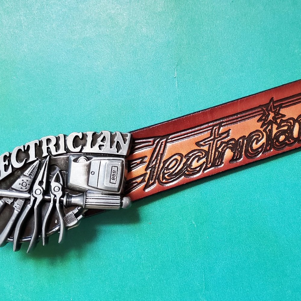 ELECTRICIAN Genuine Leather Cowhide Belt & Electrician Zinc Alloy Buckle